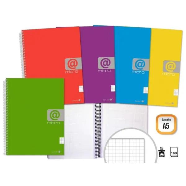 Golden Cuaderno Espiral A5 160 Hojas 60grs Cuadricula - Hojas Microperforadas con 4 Taladros y 4 Ban
