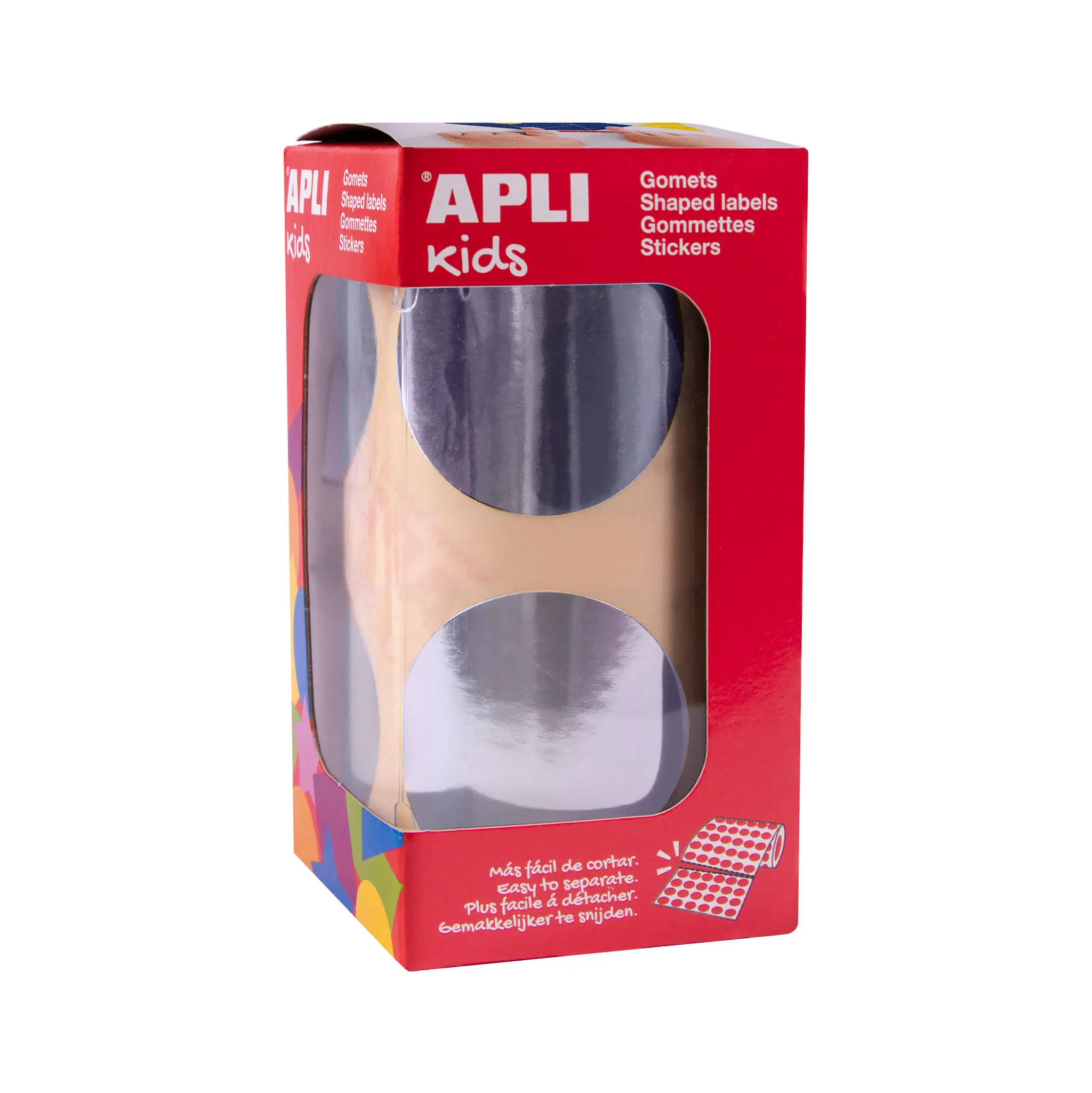 Apli Gomets Redondos Plata Metalizado - � 45mm - 354 Gomets por Rollo - Desarrolla Psicomotricidad F