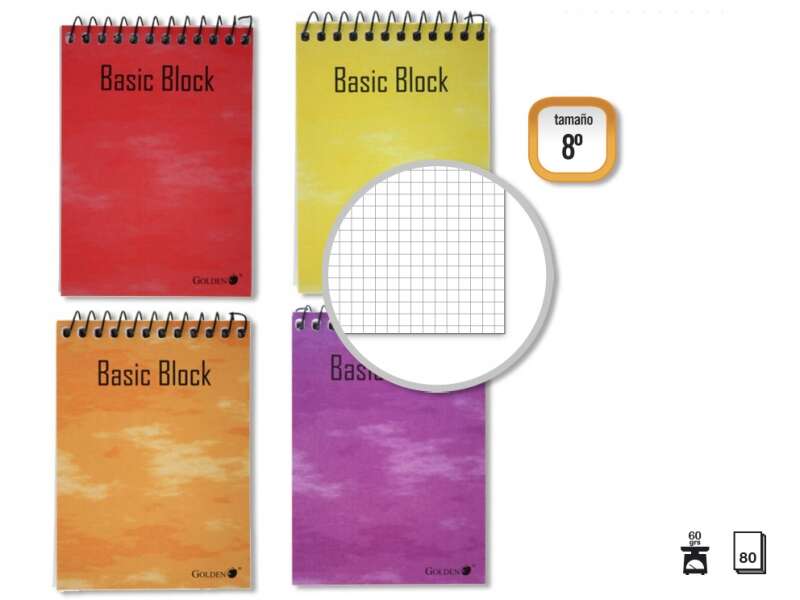 Golden Cuaderno Espiral Superior 8� Apaisado (153x102mm) 80 Hojas 60gr Cuadricula 4x4 - Tapa Plastif