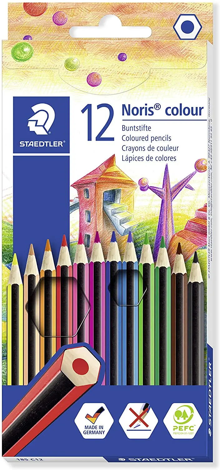 Staedtler Noris Colour 185 Pack de 12 Lapices Hexagonales de Colores - Fabricados en Wopex - Muy Res