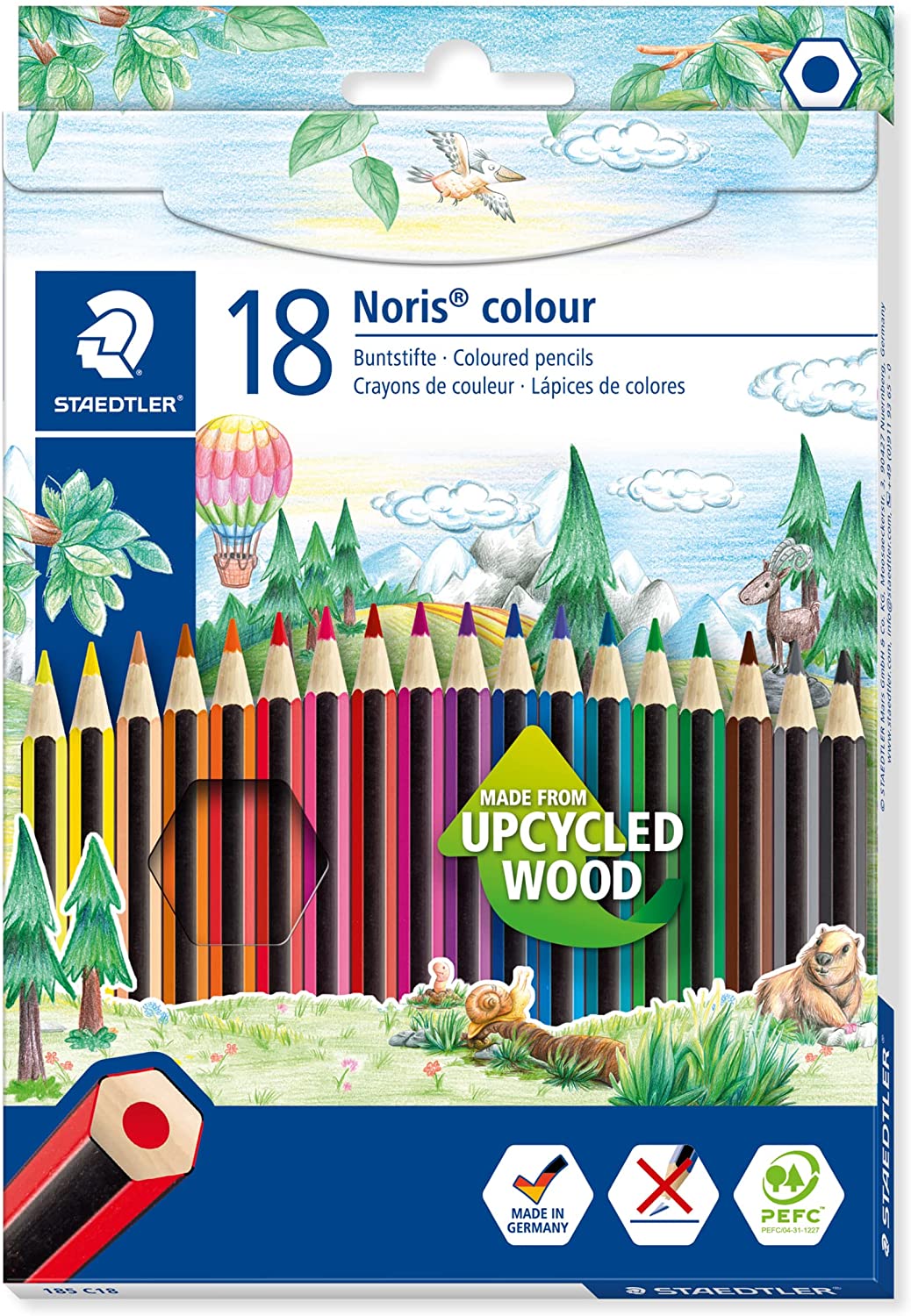 Staedtler Noris Colour 185 Pack de 18 Lapices Hexagonales de Colores - Resistencia a la Rotura - Col