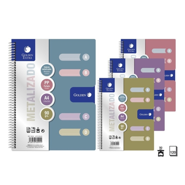 Golden Pack de 6 Cuadernos A4 120 Hojas 90gr Cuadricula 5x5 - 4 Separadores - Tapa Polipropileno - C