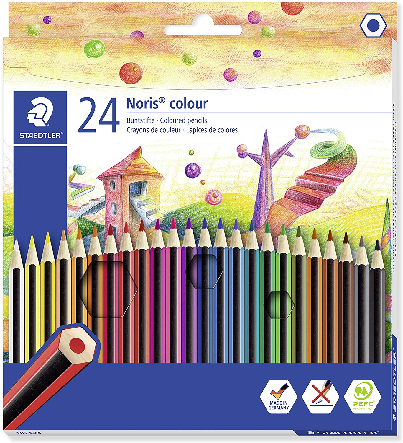 Staedtler Noris Colour 185 Pack de 24 Lapices Hexagonales de Colores - Fabricados en Wopex - Muy Res