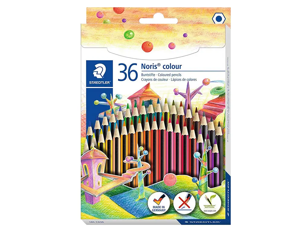 Staedtler Noris Colour 185 Pack de 36 Lapices Hexagonales de Colores - Fabricados en Wopex - Muy Res