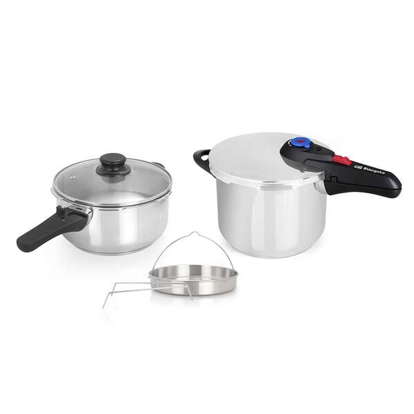 Orbegozo HP 4566 Olla Rapida de Acero Inoxidable - Dos Ollas con Sistema de Seguridad - Fondo Termo 