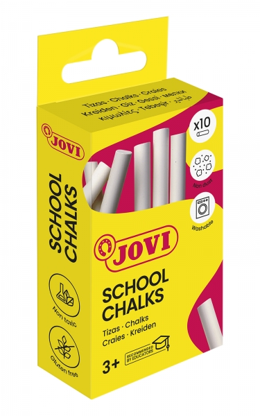Jovi School Chalks Caja con 10 Tizas Blancas - Compactas - sin Polvo - Materias Primas Naturales - T