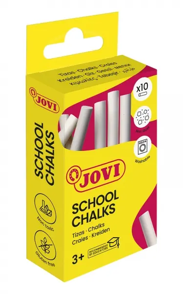 Jovi School Chalks Caja con 10 Tizas Blancas - Compactas - sin Polvo - Materias Primas Naturales - T