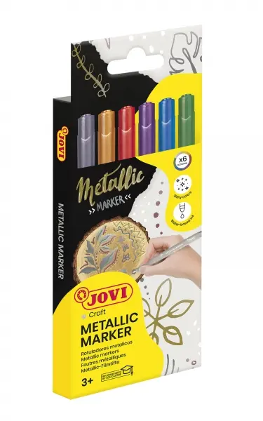 Jovi Metalic Estuche de 6 Rotuladores - Efecto Metalico - Tinta Base Agua - Facil Limpieza - Ideal p