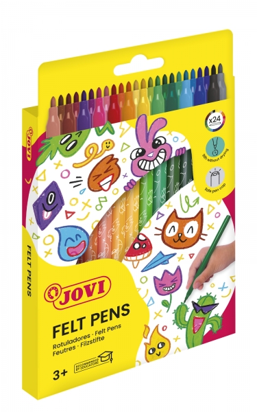 Jovi Felt Pens Estuche de 24 Rotuladores - Amplia Variedad de Tonos - Tinta de Gran Fijacion - Punta