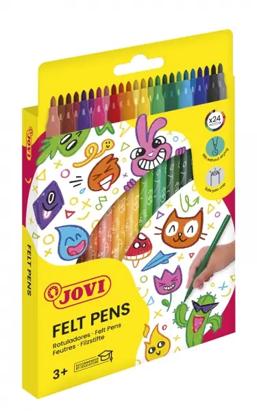Jovi Felt Pens Estuche de 24 Rotuladores - Amplia Variedad de Tonos - Tinta de Gran Fijacion - Punta