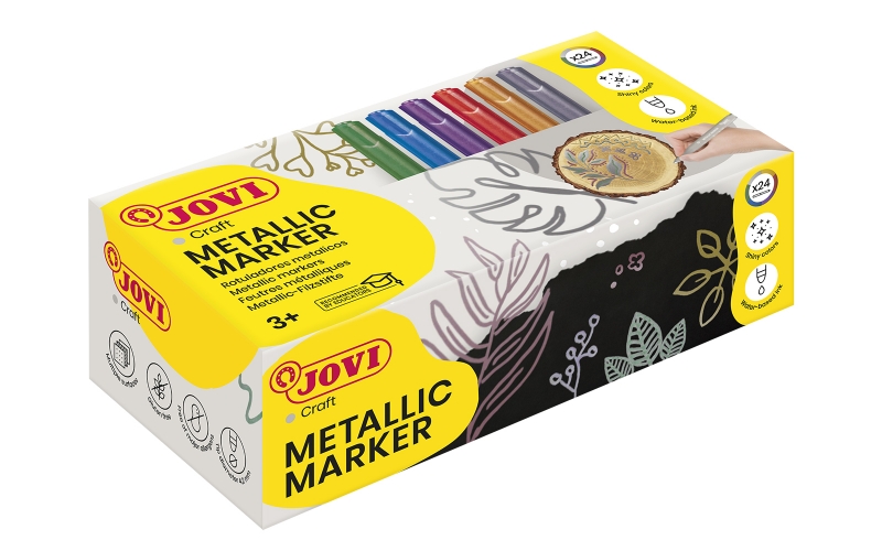 Jovi Metalic Caja de 24 Rotuladores - Colores Efecto Metalico - Tinta Base de Agua - Facil Limpieza 