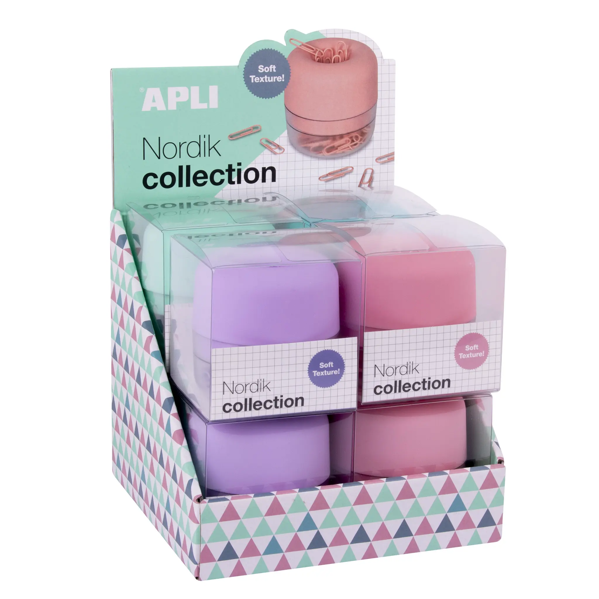 Apli Nordik Collection Expositor de Clips - �72x72mm - 8 Dispensadores en 4 Colores Pastel - Tapa Ma