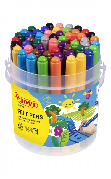 Jovi Felt Pens Bote de 48 Rotuladores Jumbo - Punta de 3mm - Tinta de Gran Fijacion - Capuchon de Se