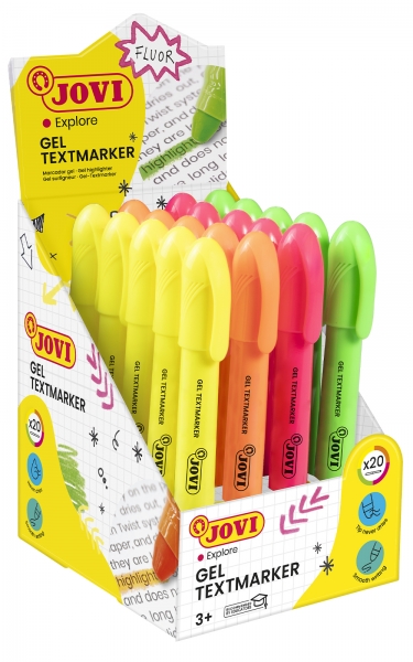 Jovi Gel Textmarker Expositor con 20 Marcadores de Texto - Colores Fluorescentes - No Necesitan Punt