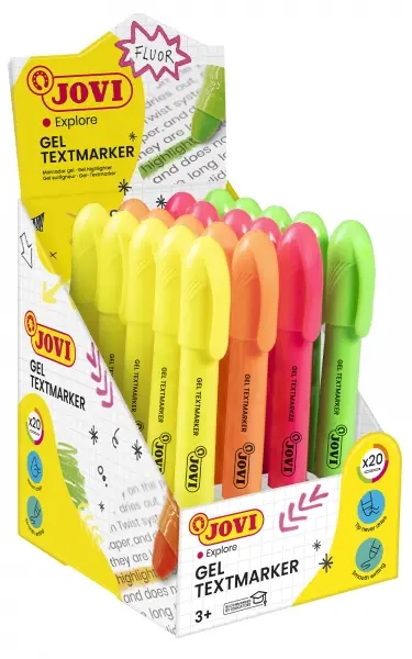 Jovi Gel Textmarker Expositor con 20 Marcadores de Texto - Colores Fluorescentes - No Necesitan Punt