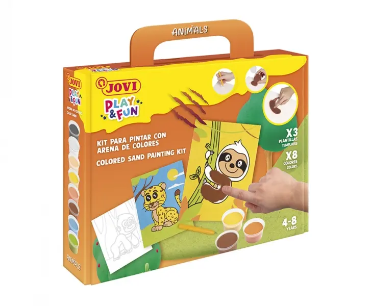Jovi Play & Fun Kit Pinta con Arena Animals con 8 Botes de Arena + 1 Punzon + 3 Laminas con Dise�os 