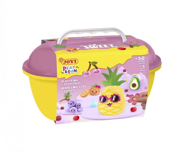 Jovi Play & Fun Cofre Sweet con 24 Barras de Plastilina 15gr + Modeladores + Recortables - Sin Glute