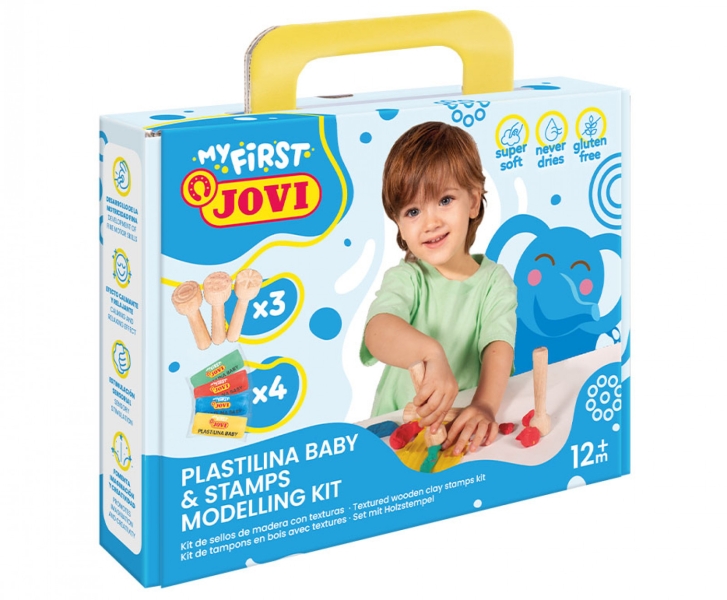 Jovi My First Plastilina Kit de Modelaje con 4 Pastillas de Plastilina 38gr + 3 Estampadores de Made