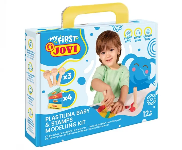 Jovi My First Plastilina Kit de Modelaje con 4 Pastillas de Plastilina 38gr + 3 Estampadores de Made