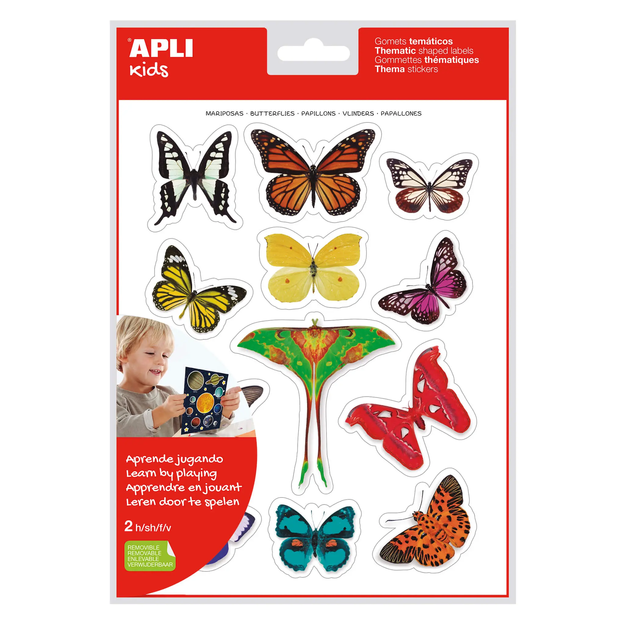 Apli Gomets Tematicos Realistas Mariposas - 24 Unidades por Bolsa - Adhesivo Removible - Fotografias