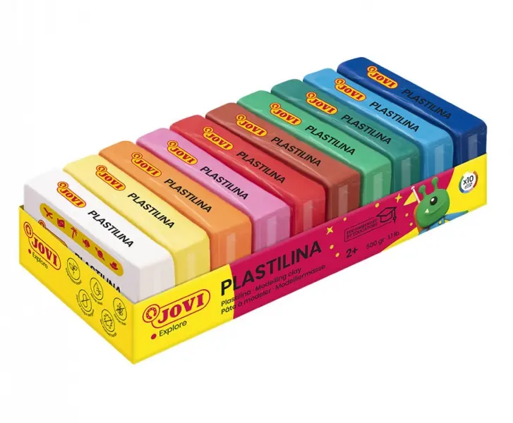 Jovi Pack de 10 Pastillas de Plastilina 50gr - 100% Vegetal - Muy Moldeable - No Se Seca - Colores M