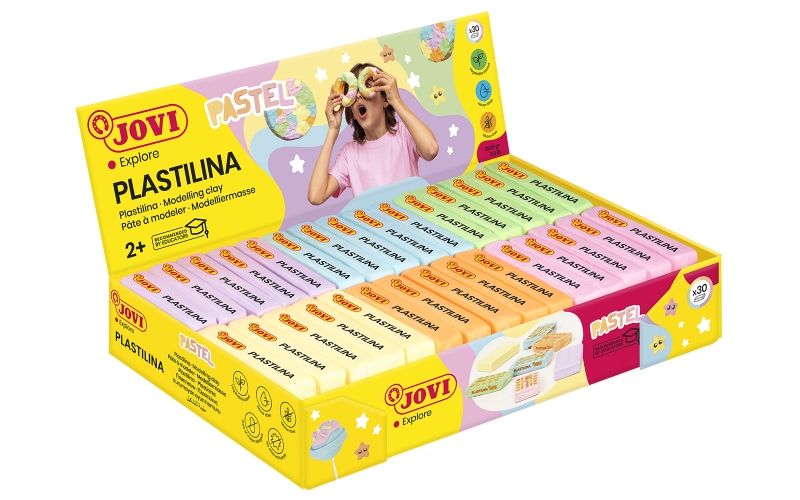 Jovi Expositor de 30 Pastillas de Plastilina 50gr - Colores Pastel - 100% Vegetal - Muy Moldeable - 