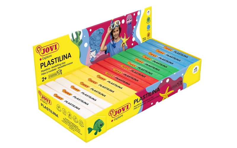 Jovi Expositor de 15 Pastillas de Plastilina 150gr - Colores Basicos - 100% Vegetal - Muy Moldeable 