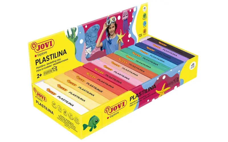 Jovi Expositor de 15 Pastillas de Plastilina 150gr - Muy Moldeable - No Se Seca - Sin Gluten - Color