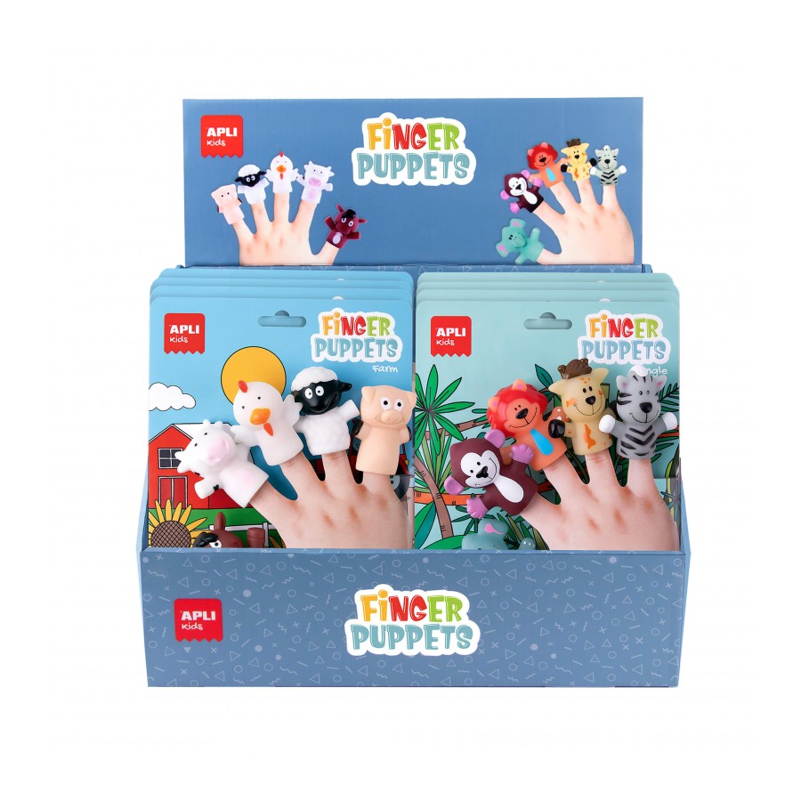 Apli Finger Puppets Expositor de 12 Packs de Marionetas para Dedos - Dos Diseos Disponibles