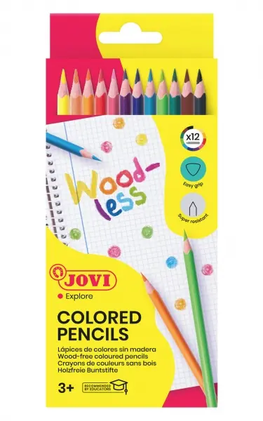 Jovi Woodless Pack de 12 Lapices de Colores - Forma Triangular - Minas Resistentes - Sin Madera - Co