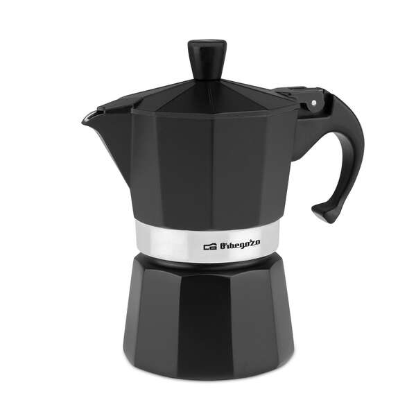 Orbegozo KFN 310 Cafetera de Aluminio Negra - Prepara 3 Tazas de Cafe en Segundos - Mango Ergonomico