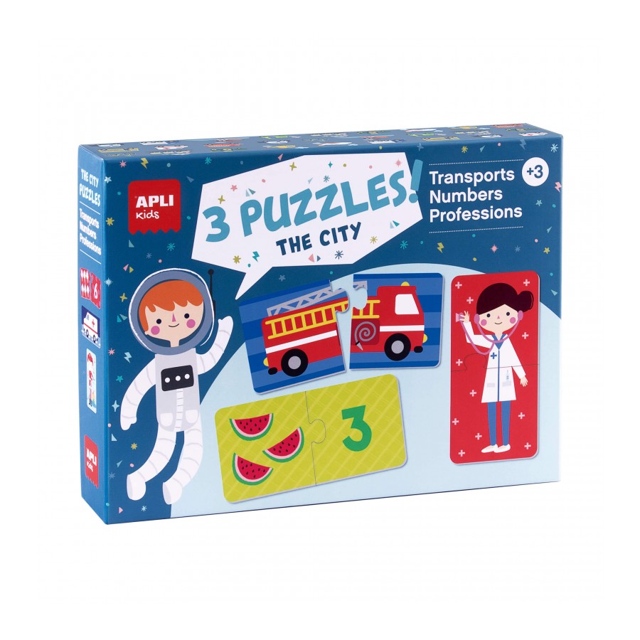 Apli Set de 3 Puzzles: Transporte, Profesiones y Numeros - 24 Piezas por Puzzle, 72 Piezas Total - T