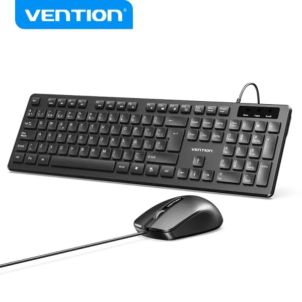 Vention KTC Teclado y Raton Ergonomico - 104 Teclas - Sensor 1200 DPI - Plug and Play - Amplia Compa