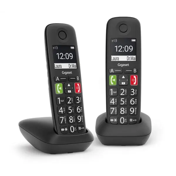 Gigaset E290 Duo Telefono Inalambrico Dect + 1 Supletorio - Pantalla Grande en B/N - Teclas con Nume