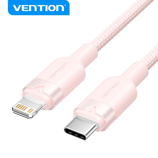 Vention Cable de Carga USB-C/Lightning - Aluminio Trenzado - 480Mbps - 3A - 27W Max - 2m - Color Ros