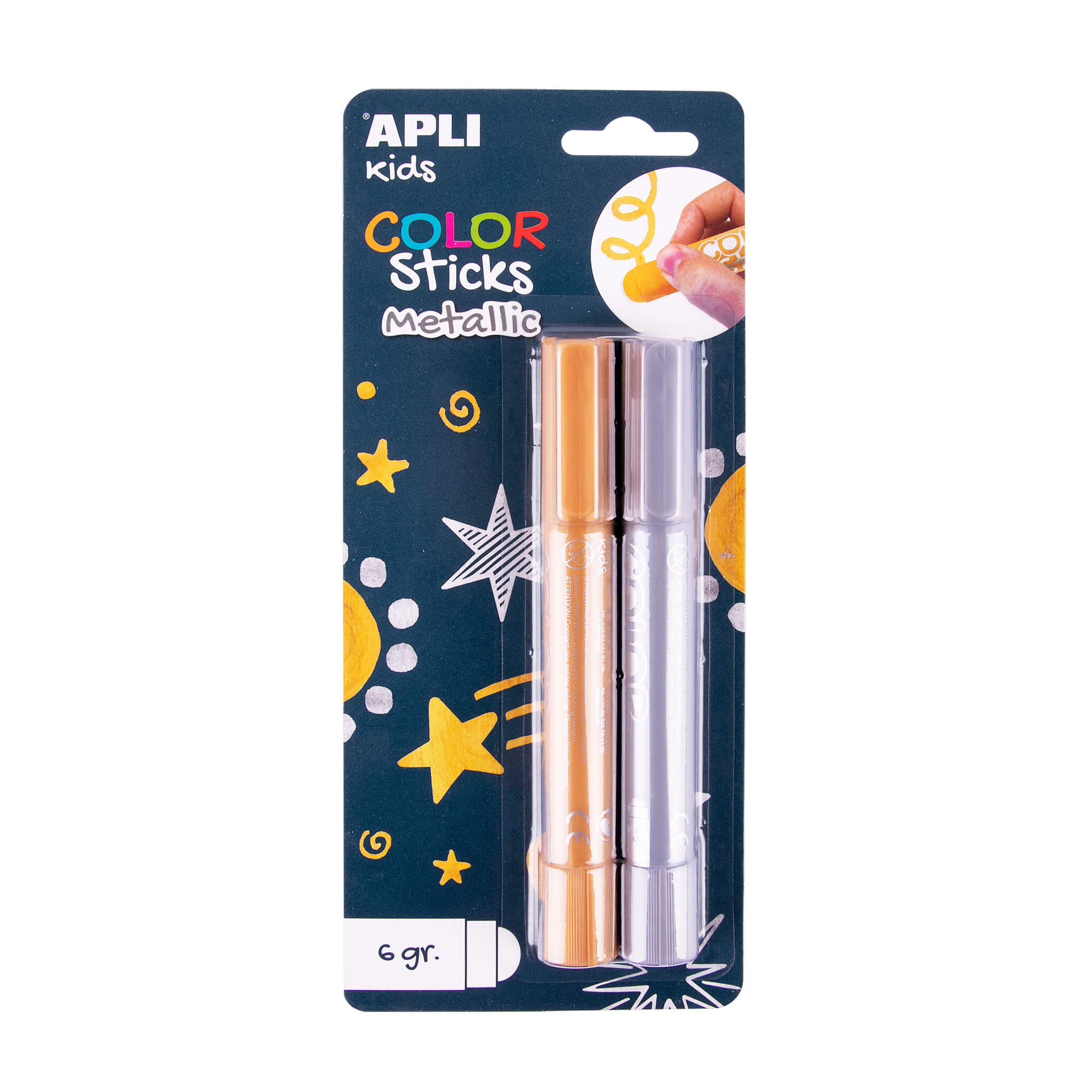 Apli Color Sticks Temperas Solidas - Pack 2 Unidades de 6g en Colores Metalizados - No Manchan, Acab