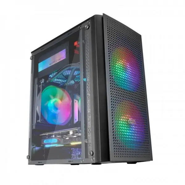 Mars Gaming MC300 Caja Gaming Compacta - Ventana Cristal Templado - Triple Ventilacion FRGB - Rejill