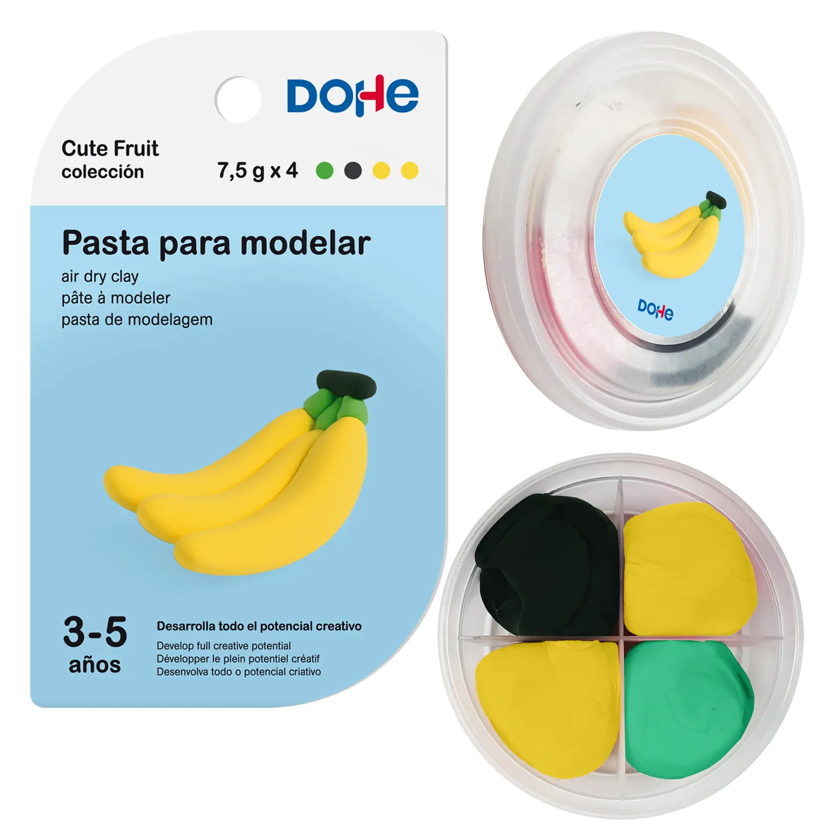 Dohe Coleccion Cute Fruit Pasta para Modelar Platano - Ligera y Flexible - Apto para Ni�os de 3 a 5 