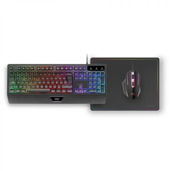 Mars Gaming MCP124 Combo Gaming 3en1 - Teclado H-Mech FRGB - Raton RGB Switches HUANO - Alfombrilla 