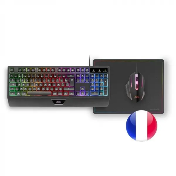 Mars Gaming MCP124 Combo Gaming 3en1 - Teclado H-Mech Ergonomico - Raton RGB Switches HUANO - Alfomb
