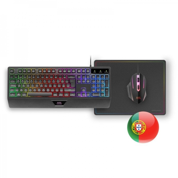 Mars Gaming MCP124 Combo Gaming 3en1 - Teclado H-Mech RGB - Raton 3200 DPI Switches HUANO - Alfombri