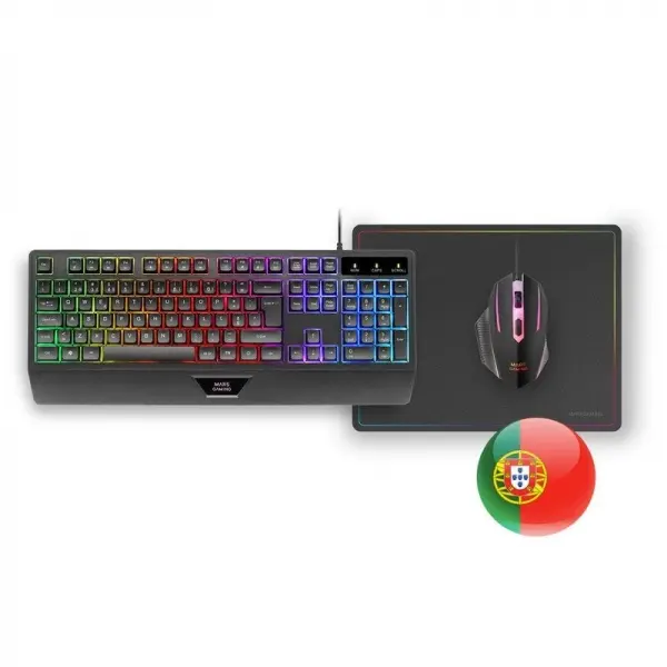 Mars Gaming MCP124 Combo Gaming 3en1 - Teclado H-Mech RGB - Raton 3200 DPI Switches HUANO - Alfombri