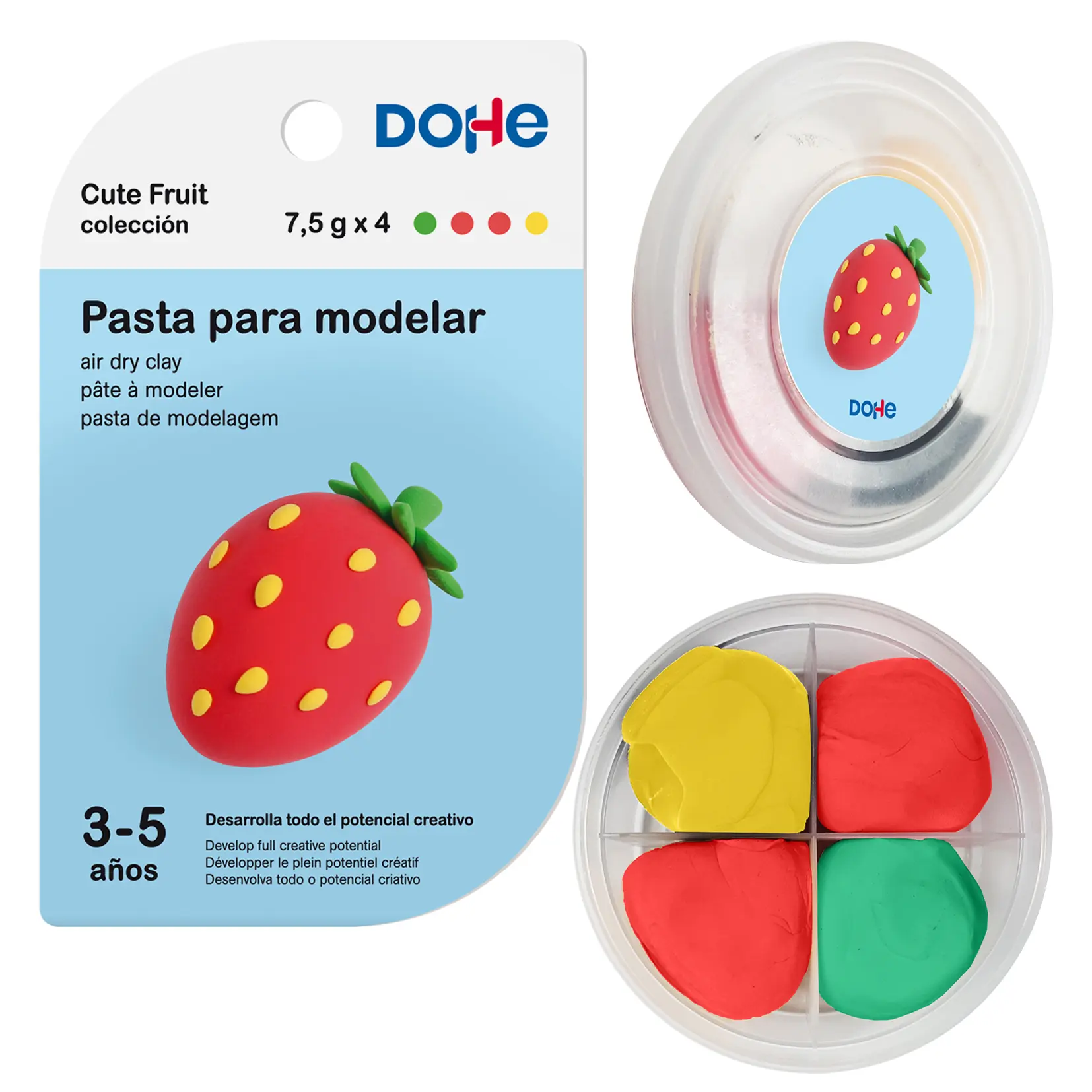 Dohe Coleccion Cute Fruit Pasta para Modelar Fresa - Ligera y Flexible - Apto para Ni�os de 3 a 5 A�