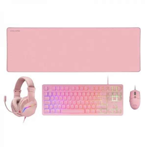 Mars Gaming MCP-RGB3 Combo Gaming 4en1 - Teclado TKL H-Mech RED - Raton RGB 3200 DPI - Auriculares F