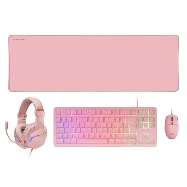Mars Gaming MCP-RGB3 Combo Gaming 4en1 - Teclado TKL H-Mech RED - Raton RGB 3200 DPI - Auriculares F
