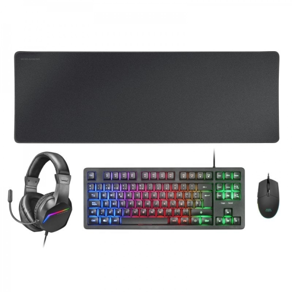 Mars Gaming MCP-RGB3 Combo Gaming 4en1 - Teclado TKL H-Mech RED - Raton RGB Flow 3200 DPI - Auricula