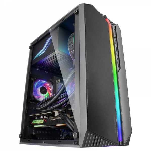 Mars Gaming MC-S1 Caja Compacta Gaming - Iluminacion ARGB 12 Modos - Ventana Lateral Completa - Refr