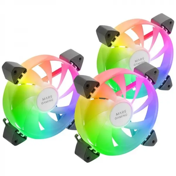 Mars Gaming MF-3A Kit de Ventiladores ARGB - Iluminacion 360� Sin Marco - Efectos ARGB Rainbow - Tec