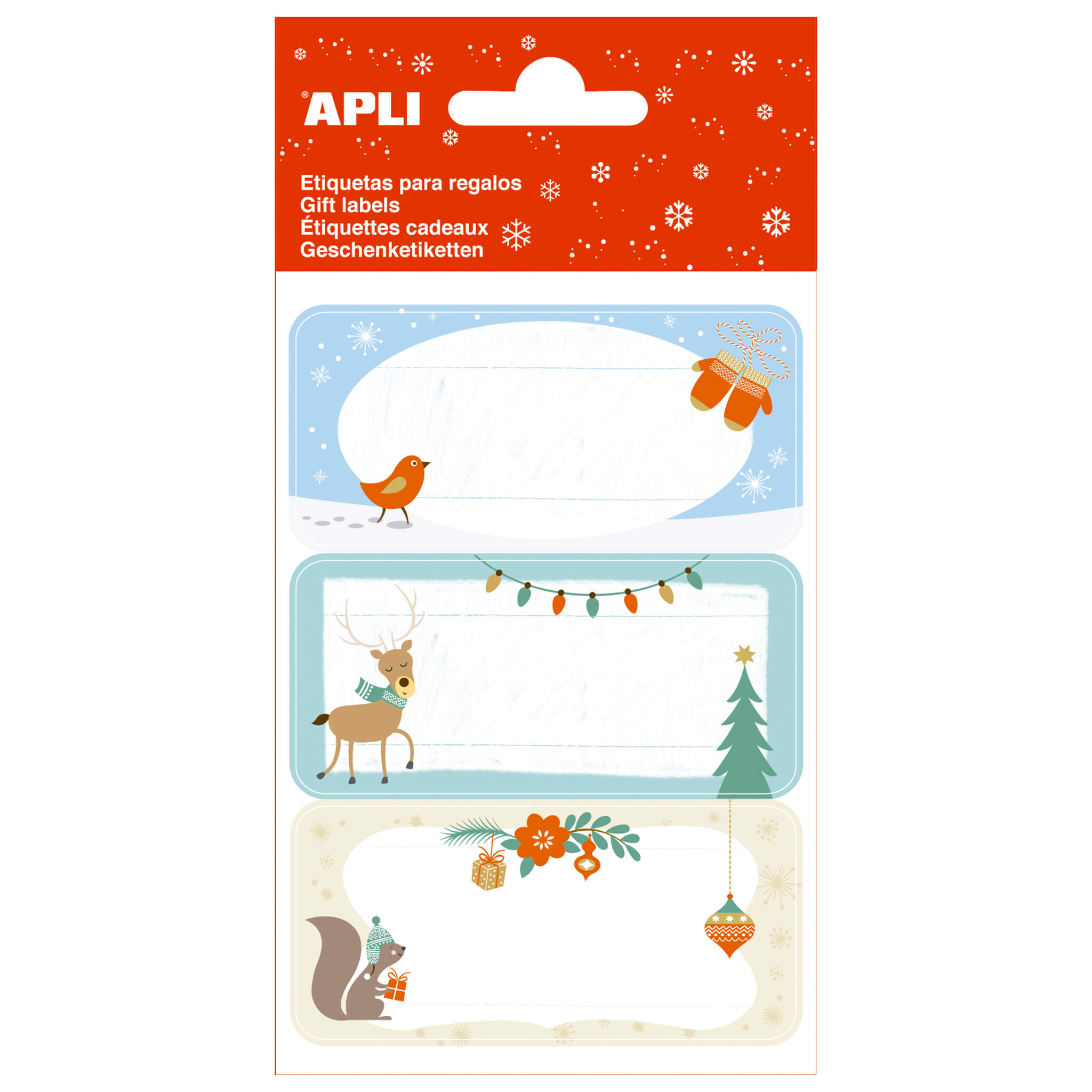 Apli Etiquetas Adhesivas Navide�as Ardilla - 3 Hojas de 9 Etiquetas Rectangulares con Cantos Redonde