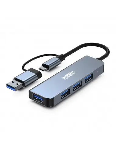 Urban Factory Minee HUB 4 en 1 - USB-A/C Macho - USB-A Hembra - Color Gris Metal